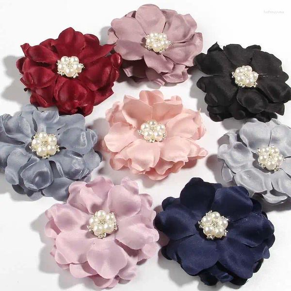 Flores decorativas 100 piezas 8 cm 3,1 pulgadas tela de fieltro gasa artificial con perlas para vestido de novia ropa sombreros tocado diadema