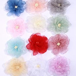 Fleurs décoratives 100pcs 9cm 3,5 pouces de soie Burned Edge Tissu artificiel pour coiffures Sacs de mariage Boutique de bijoux