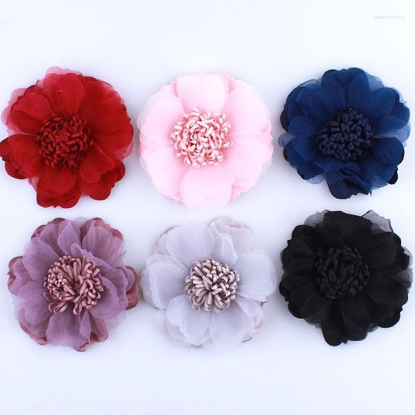 Flores decorativas 100pcs 9 cm 3.5 pulgadas Tul seda tela artificial pañuelo de tela estambre para sombreros de novia zapatos decoración cabello