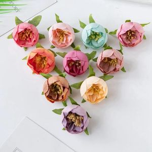 Fleurs décoratives 100pcs Artificiel Flower Tea Bud Silk Rose Head For Home Wedding Arch Christmas Wreath Party Decoration Sells High