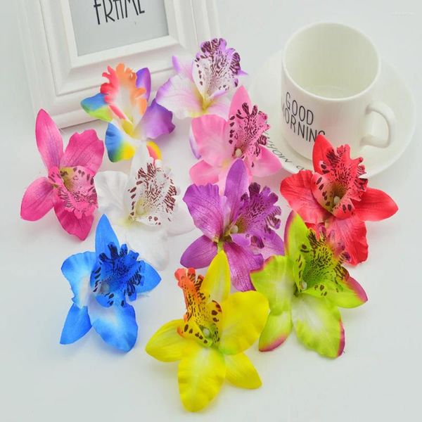 Fleurs décoratives 100pcs Fleur artificielle pour la décoration de mariage à la maison Boîte de bricolage Boîte de soie phalaenopsis Fake Butterfly Orchid
