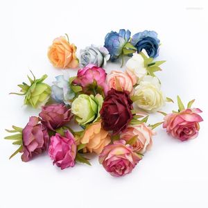 Fleurs décoratives 100 pièces Roses en soie artificielle tête décorations de noël pour la maison mariage mur accessoires de mariée liquidation