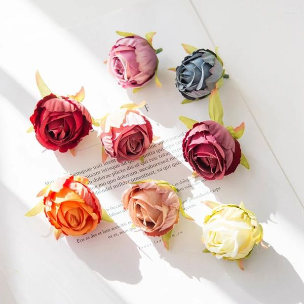 Fleurs décoratives 100 pièces bourgeons de thé artificiels pour mariage couronnes de noël décorations pour la maison bricolage cadeaux boîte artisanat soie Roses en gros