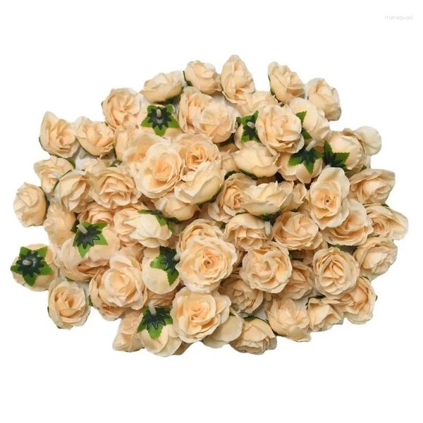 Fleurs décoratives 100pcs / faisceau artificiel rose tête fleur de fleur en masse en vrac de fête de mariage faux bouquet décor de la maison décoration salon décoration