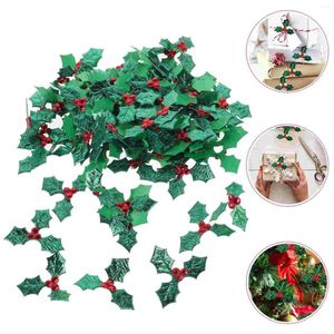 Flores decorativas 100 piezas parches navideños para coser apliques de hojas verdes de bayas para manualidades decoración DIY Jeans chaquetas bolsas de ropa (5 CM)