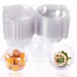 Boîtes à cupcakes transparentes avec fleurs décoratives, 100 pièces, dôme en plastique individuel, support unique, récipient alimentaire à charnière avec couvercles