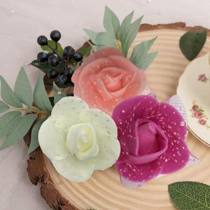 Dekorative Blumen 100 Stücke Gefälschte Blumenkopf Realistische Künstliche Rose Schaum Mit Gaze Mesh DIY Hochzeit Simulation Blumendekor