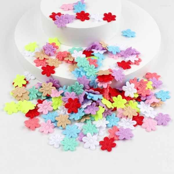 Fleurs décoratives 100 pièces fleur à cinq pétales en relief accessoires de cheveux pour enfants bijoux en épingle à cheveux petit matériel autocollants en tissu