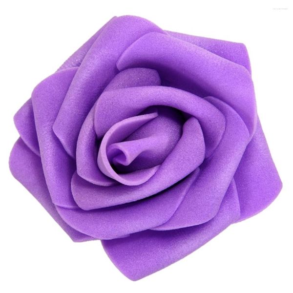 Flores Decorativas 100 UNIDS Espuma Rosa Flor Bud Decoraciones para Banquetes De Boda Artificial Diy Craft Púrpura