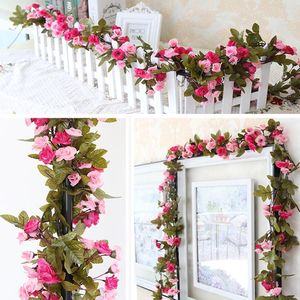 Fleurs décoratives 100pcs / lot Artificiel Silk Rose Flower Foliage String Vine For Wedding Garland Hanging Home Garden Decoration 250cm /