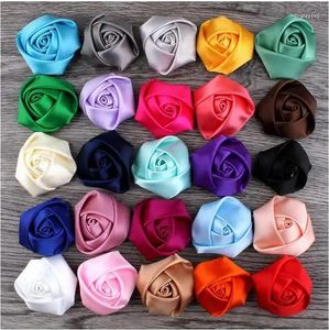 Decoratieve bloemen 100 stks/partij DIY handgemaakte DIA 5CM satijnen roos kunstlint bloem voor bruidsmeisje bruidsboeket decor