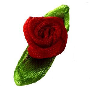 Fleurs décoratives 100pcs Mini ruban de satin fleur feuille décoration de mariage appliques couture bricolage couleur principale: rouge