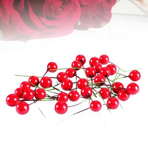 Fleurs décoratives 100 pièces fruits rouges baies houx fleur artificielle Pick noël décoration bricolage ornement (12mm)