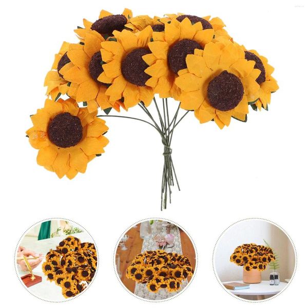 Flores decorativas de 100 piezas Simulación de girasoles mini papel artificial girasol ramete artesanal de bricolaje para la boda decoración