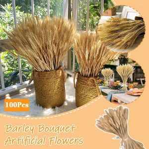 Decoratieve Bloemen 100 Stuks Tarwe Oren Natuurlijke Gedroogde Stengels Gras Gerst Boeket Bos Kunstmatige Voor Diy Craft Keuken Bruiloft decor