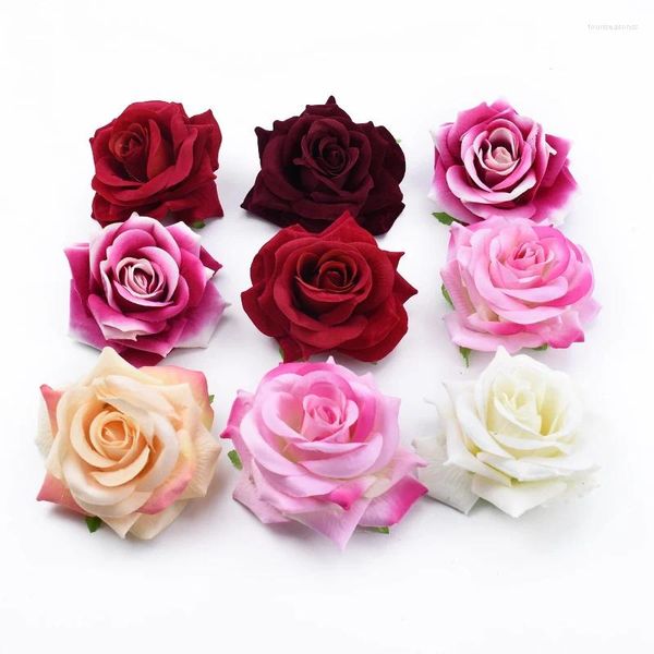 Fleurs décoratives 10 cm Rose artificielle de soie pour le mariage de mariage Bouquet de mariée Home Garden Arches DIY Gift Headwear S