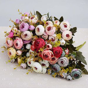 Fleurs décoratives 10 têtes/1 paquet soie thé Roses Bouquet de mariée pour noël maison année de mariage décoration fausses plantes artificielles