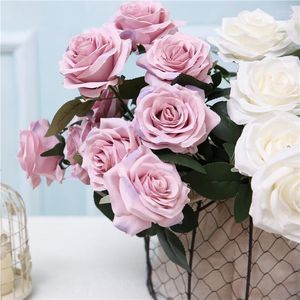 Fleurs décoratives 10 têtes roses artificielles bouquet de fleurs mariage fête d'anniversaire maison chambre décoration faux bricolage mariée tenant Flores