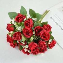 Decoratieve bloemen 10 koppen rozenboeket kunstbloem rode zijden boeketten bruiloftsdecoraties Pography rekwisieten doe-het-zelf huis tuin binnen decor