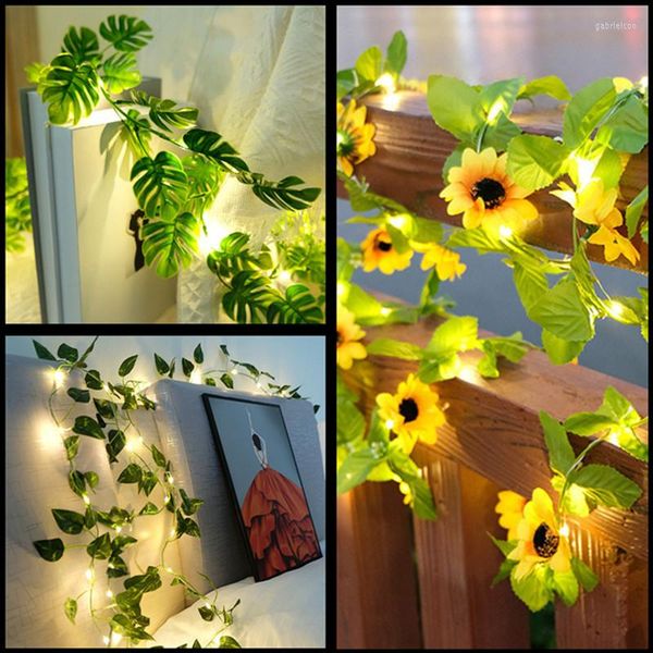 Flores decorativas 10 m Plantas de vid artificiales Colgando Hojas verdes de hiedra 5 m Guirnalda de luces LED Guirnalda Falsa Decoración de fiesta de pared de jardín en casa