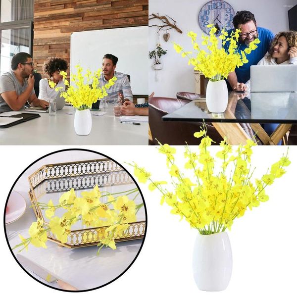 Flores decorativas 10pc 3 tenedores amarillo artificial decoración del hogar ramo de flores de seda adornos otoño