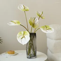 Fleurs décoratives 10pc 3D Printing Anthurium réaliste artificiel pour la décoration intérieure de la plante verte arrangement de fleurs de table de mariage en pot vert
