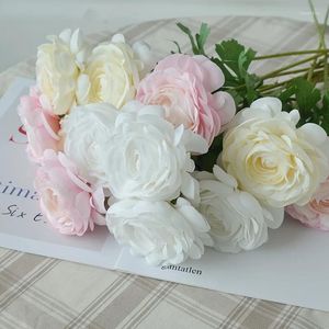Flores decorativas 10 piezas Flor de loto de rocío de seda artificial para la sala de estar decoración de la sala de estar decoración de la boda de rosa falsa