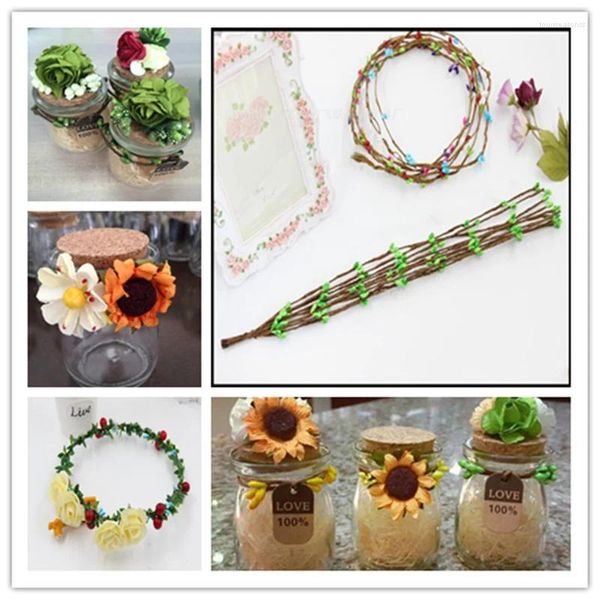 Flores decorativas 10 piezas corona artificial flor pequeña baya ratán rayas guirnalda diadema decoración material DIY artesanía tejido hecho a mano