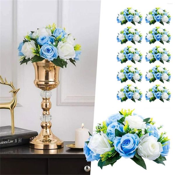 Fleurs décoratives 10 pièces, fleur de route bleue pour bébé, Simulation de Table principale, boule de soie, décoration d'escalier de voiture de mariage