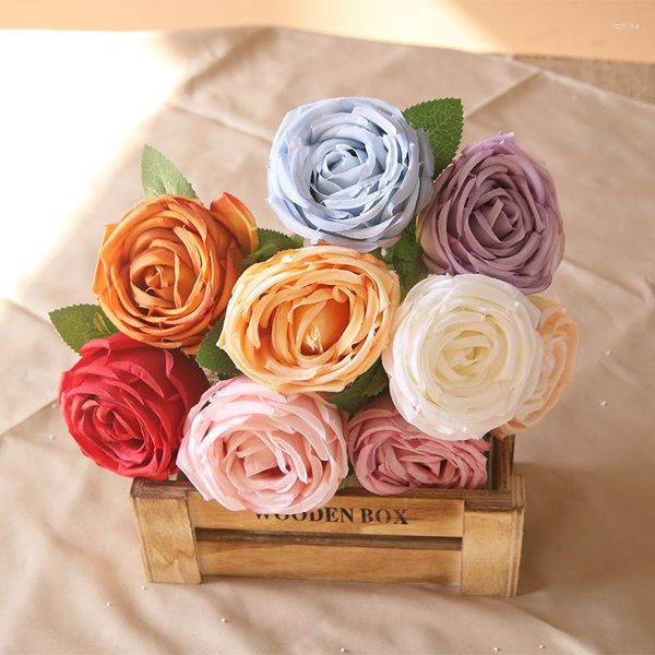 Fleurs décoratives 10Pc Faux Rond Rose Artificielle Roses En Soie DIY Bouquet De Mariée Décor De Mariage Faux Home Party Toile De Fond Fleur Mur