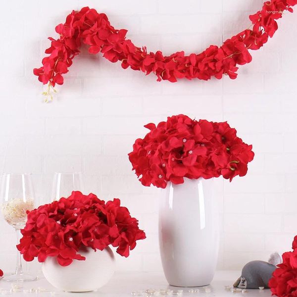 Flores decorativas 10 piezas/lote cabeza de flor de hortensia de seda artificial para decoración de fondo de fiesta de boda caja de regalo de corona DIY artesanía de álbum de recortes