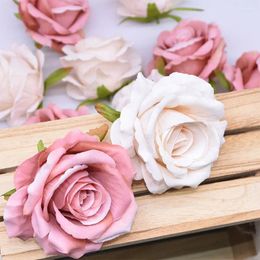 Fleurs décoratives 10 pièces 10 cm grosse tête soie Rose fleur fleur mariage décoration de la maison accessoires bricolage couronne cadeau Scrapbooking artisanat