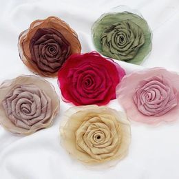 Fleurs décoratives 10 pièces 10CM tissu en mousseline de soie Organza Rose fleur Patch fait à la main bricolage artisanat enfants chapeaux décor vêtements collier