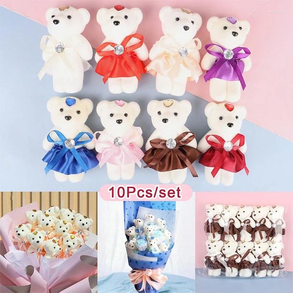 Flores decorativas 10 piezas de 12 cm Bear Flowet Bouquet Toy Cartoon Muñeca Teddy Graduación de cumpleaños Regalos de boda Decoración de fiestas