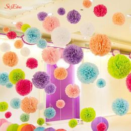 Fleurs décoratives 10 pièces 15cm 20cm mariage papier pompons pompons boules fête décor à la maison tissu anniversaire décoration 5z