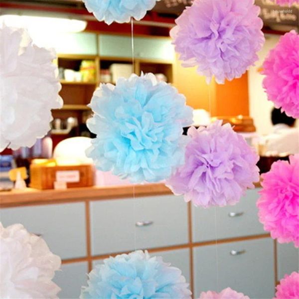 Fleurs décoratives 10pcs 20 cm papier de tissu Pom Pom Ball de fleurs artificielles pour décoration intérieure d'anniversaire de fête de décoration