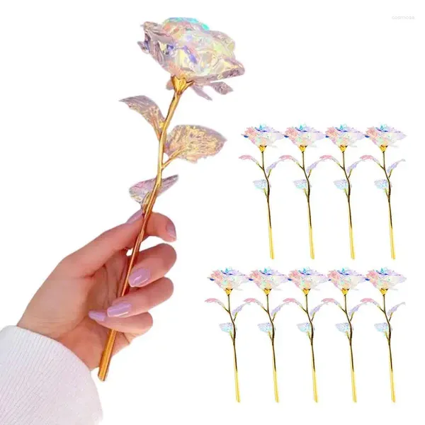 Fleurs décoratives 10pcs 24k Gold plaqué galaxy roses kit artificiel fleur éternelle cadeaux romantiques décor de vacances pour copine maman