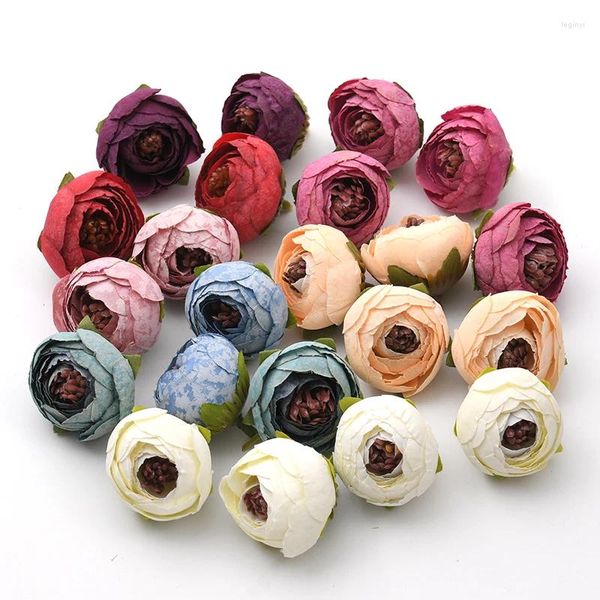 Fleurs décoratives 10 pièces 3-4 cm Mini bourgeon de rose artificielle Scrapbooking têtes de fleurs en soie pour la décoration de mariage bricolage couronne cadeau artisanat faux