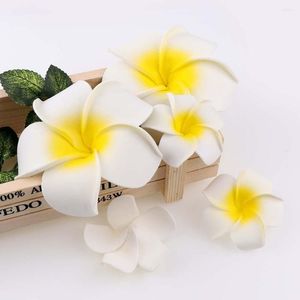 Fleurs décoratives 10 Pcs 4-9 cm Hawaiian Mousse Plumeria Têtes De Fleurs Artificielles Pour La Décoration Intérieure DIY Guirlande Coiffure Fête De Mariage Décoration