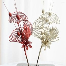 Fleurs décoratives 10pcs 42cm Artificielle Glitter Perle Lily Fan Branche pour l'arrangement floral Mariage Arbre de Noël Fête Maison Jardin