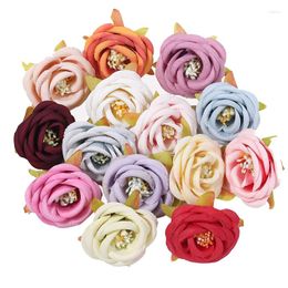 Decoratieve Bloemen 10 Stuks 4 Cm Zijde Kunstmatige Rozenkop Voor Home Decor Tuin Huwelijk Bruiloft Decoratie Nep Bloem Diy krans Accessoires