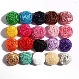 Fleurs décoratives 10 pièces 5.5 cm ruban de satin roulé rose bouquet de mode fleur douce corsage patch artificiel applique décoration de mariage