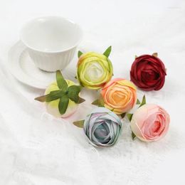 Fleurs décoratives 10 pièces 5CM tout compris bourgeon de fleur petit camélia haut de gamme Rose artificielle frais accessoires pour vêtements