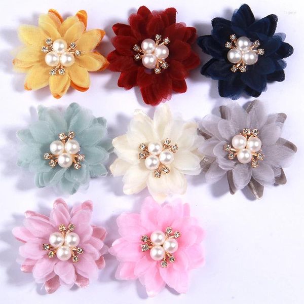 Fleurs décoratives 10pcs 5cm Fabric de bricolage à la main Artificiel avec Centre étoile pour décoration de mariage chaussures de vêtements chapeaux projets artisanaux