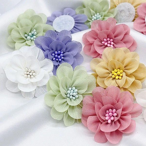 Fleurs décoratives 10pcs 5cm à la main Organza tissu accessoires de vêtements pour enfants Robe de mariée Headsor Women Collier décor Fleur