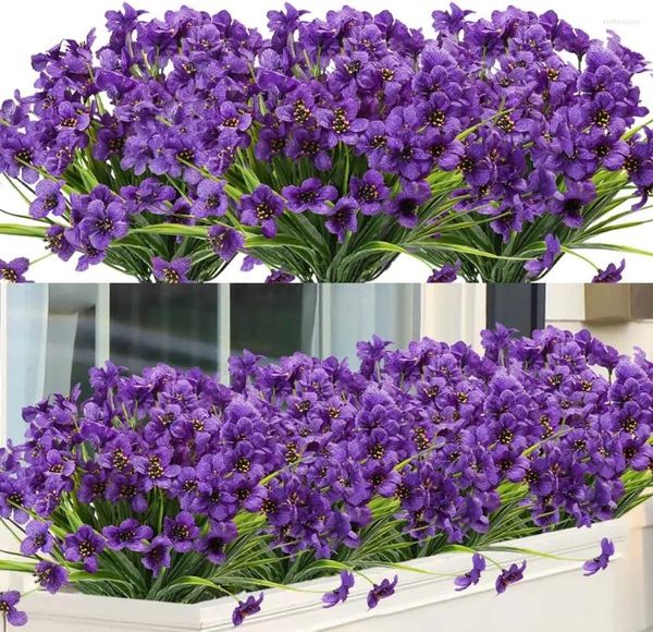 Fleurs décoratives 10 pièces 5 pièces, artificielles d'extérieur, résistantes aux UV, fausses violettes, pour intérieur, jardin, patio, porche, décor de mariage