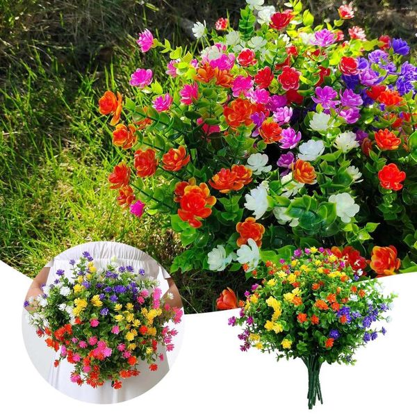 Fleurs décoratives 10pcs 6 types arbustes extérieurs artificiels pour plaignant suspendu pour la maison de mariage de mariage décoration en acier fleur de rose