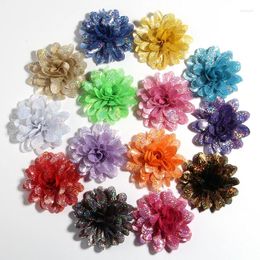 Fleurs décoratives 10 pièces 8CM 3.1 "fleurs en tissu métallique artificiel pour fête de mariage artisanat en mousseline de soie brillant Bouquet Boutique