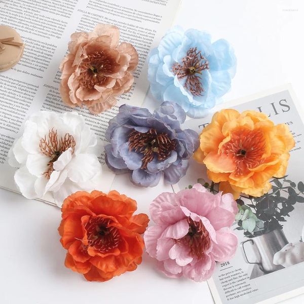 Fleurs décoratives 10pcs 8cm Big Artificial Silk Fake Head for Home Decor Wedding Marriage Decoration DIY Craft Garland Accessoires