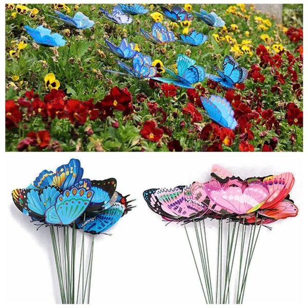 Fleurs décoratives 10 pièces 8cm Simulation papillon avec tiges décoration de jardin bonsaï ornements piquets réalistes bricolage en pot de fleurs